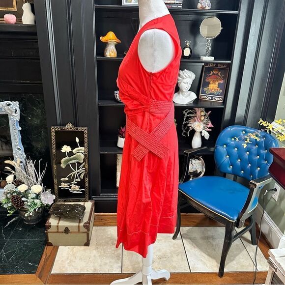 Adolfo Dominguez Red Belted Sleeveless Dress Size 8 - Picture 5 of 12